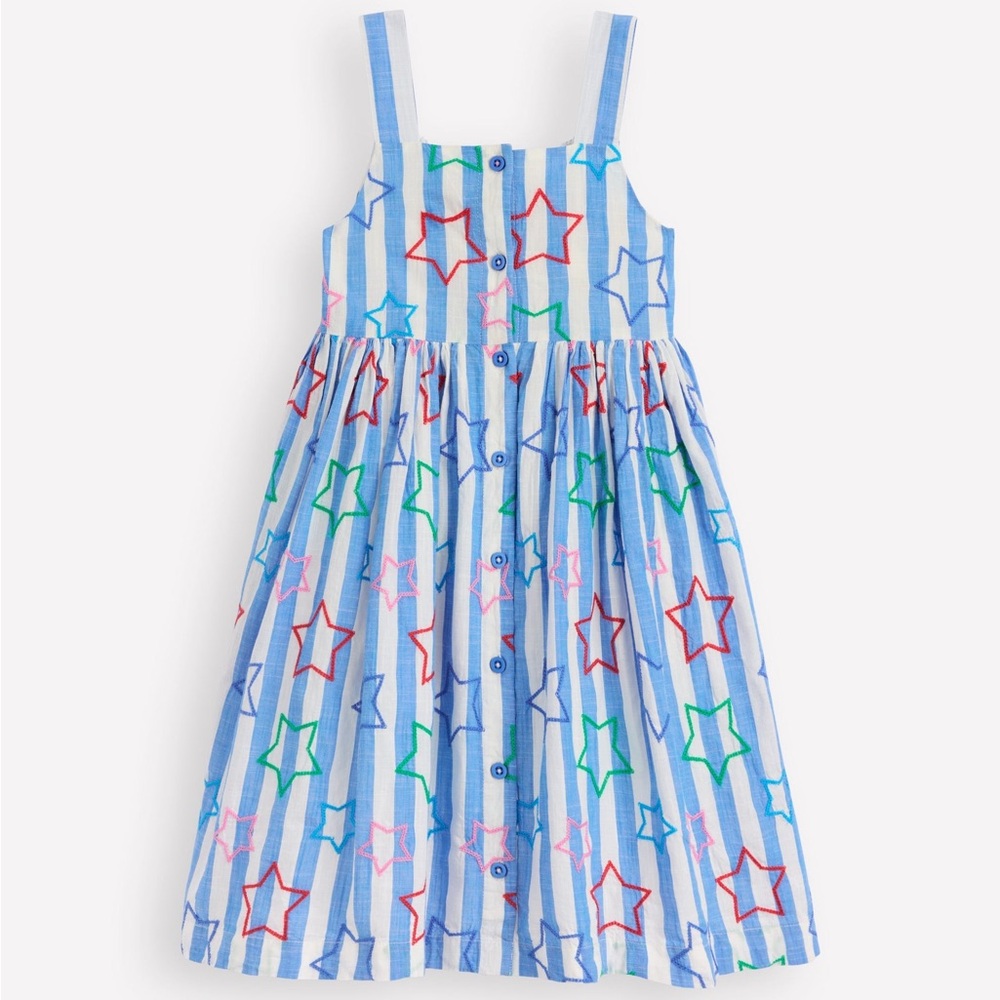 Mini Boden Blue Striped Dress with Multicolor Stars 4-5Y - Picture 2 of 6